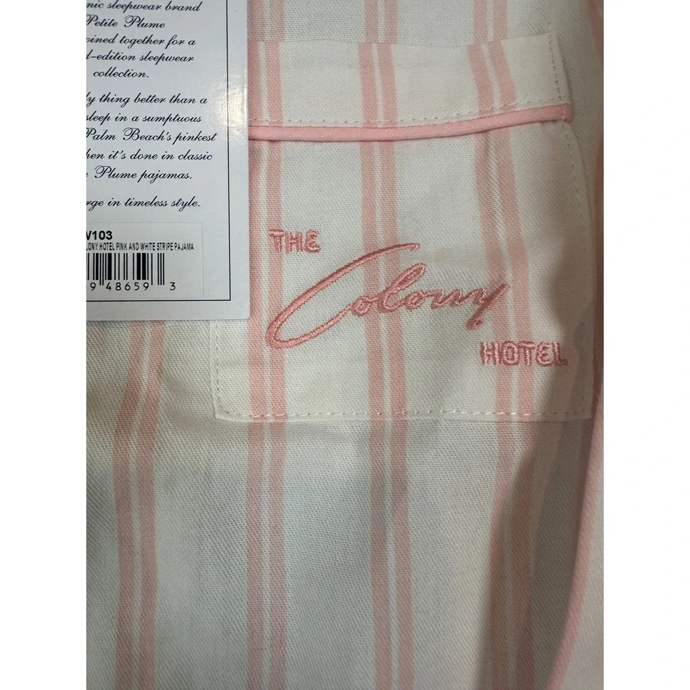 Petite Plume x The Colony Hotel Kids Pink White Stripe Pajama Set Size 3 NEW